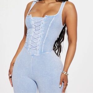 Blue Ribbed Jumpsuit Fashion Nova